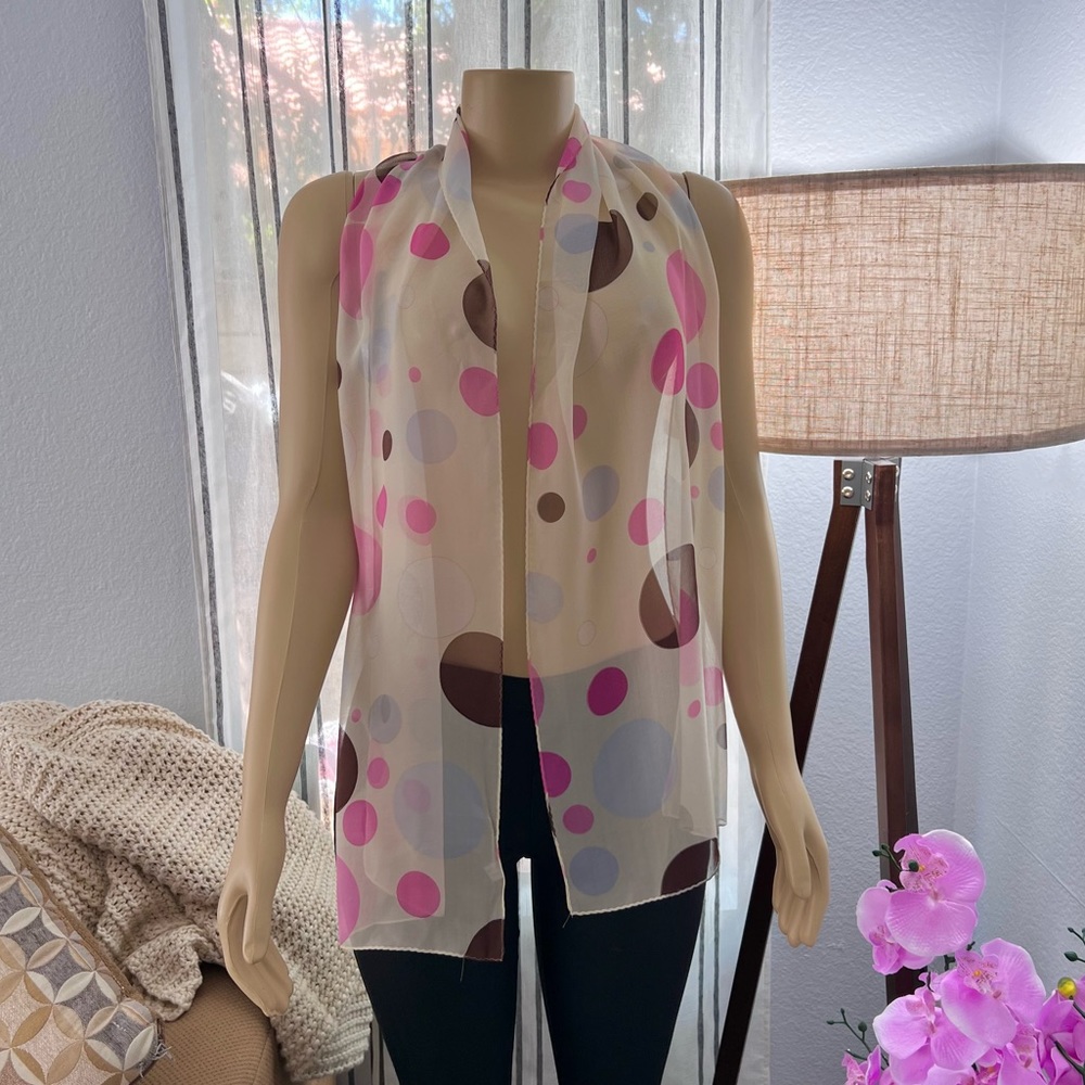 Vintage Gena Sheer Ivory Polka Dot Silk Rectangle Scarf Size 65 X 16 - Picture 3 of 5
